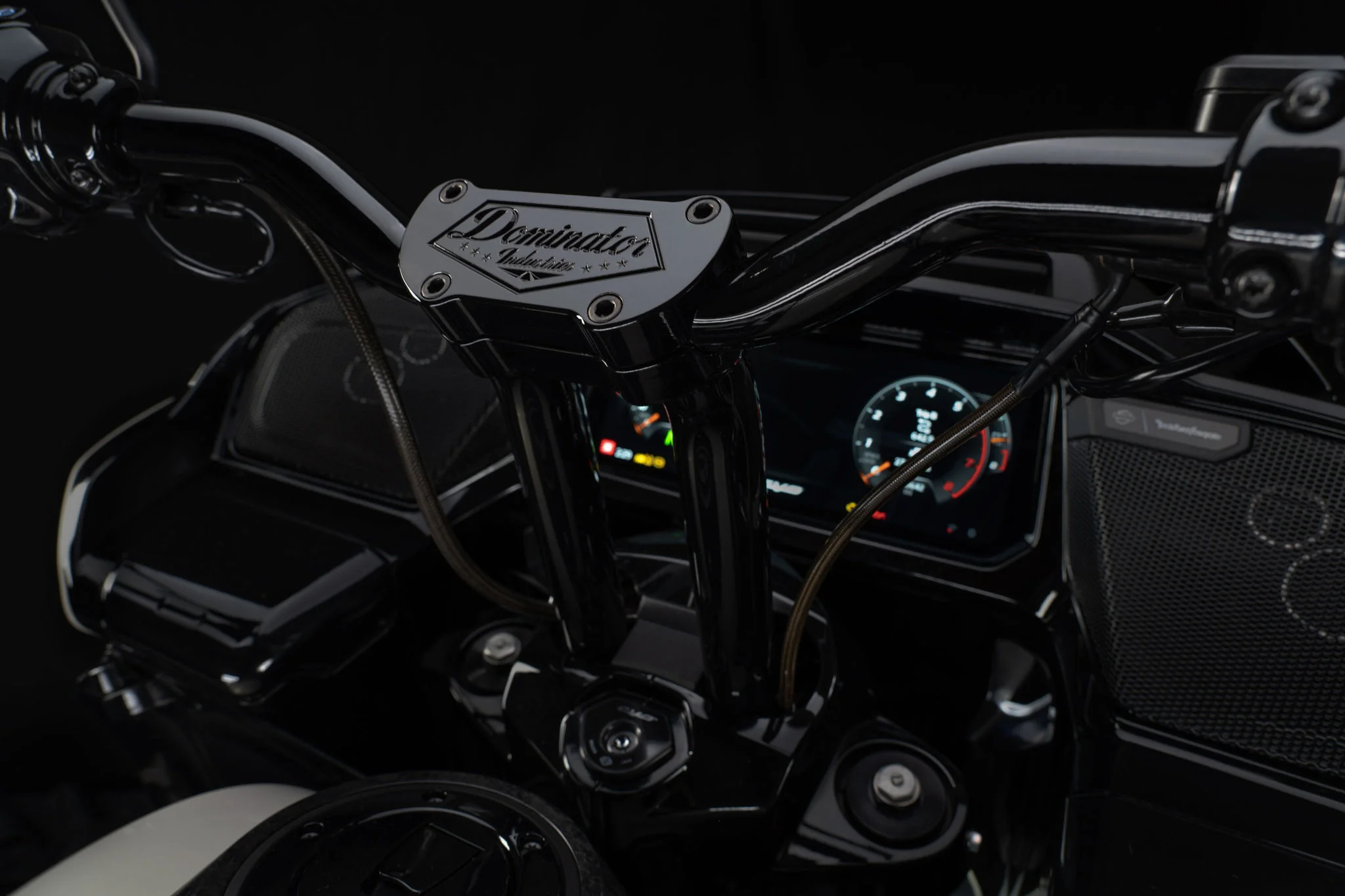 Pre-Wired Big Daddy 1 1/2" Pullback Riser & Low Bend Moto Bar Combination for 2017-2025 Road King Special (Gloss Black) - Image 3