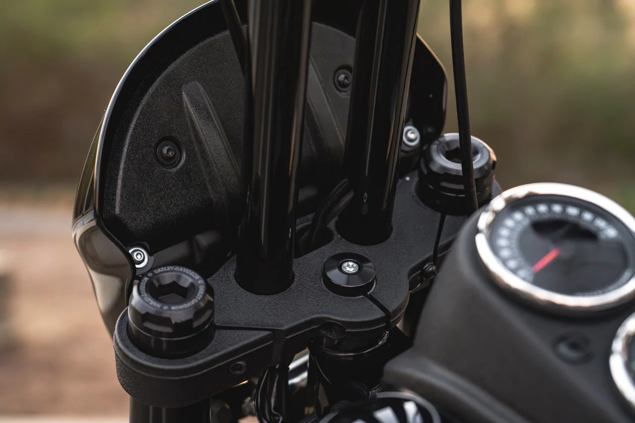 Big Daddy 1 1/2" Pullback Riser & 1 1/4" Low Bend Moto Bar Combination for 2020-2021 Low Rider S (Gloss Black) - Image 3