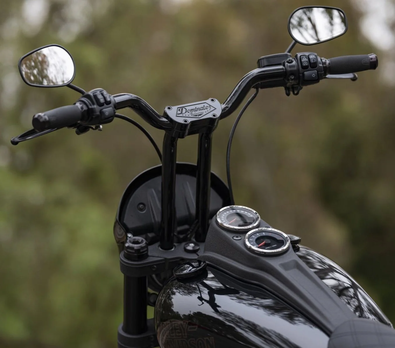 Dominator Pullback Riser & 1 1/4" Mid Bend Moto Bar Combination All In One Kit for 2020-2021 Low Rider S (Gloss Black) - Image 10