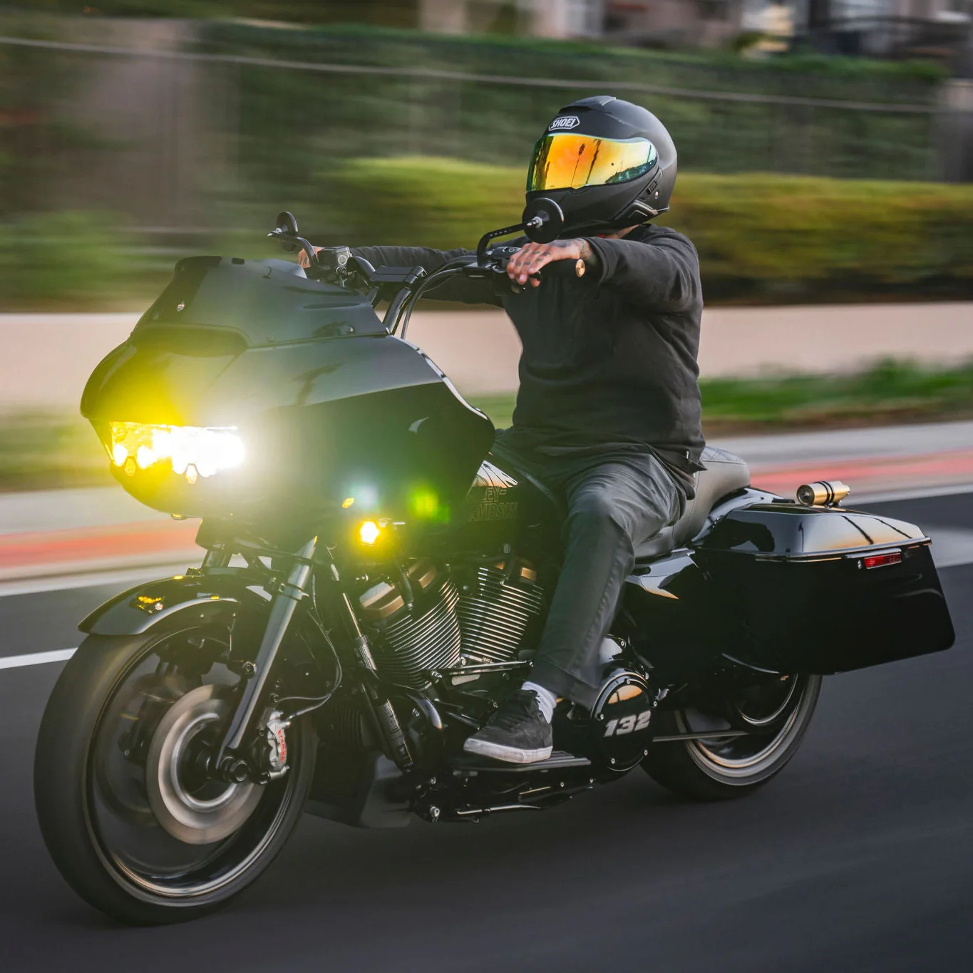 Pullback Riser & 1 1/4" Low Bend Moto Bar Combination for 2008-2013 Road Glide (Gloss Black) - Image 10