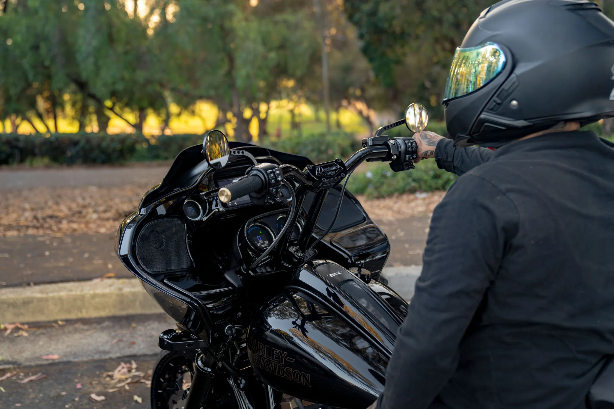 Pullback Riser & 1 1/4" Low Bend Moto Bar Combination for 2008-2013 Road Glide (Gloss Black) - Image 3