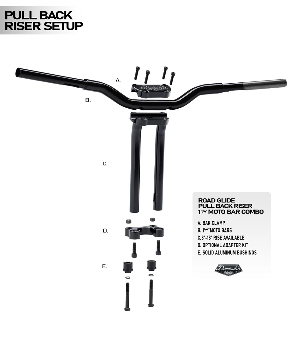 Pullback Riser & 1 1/4" Moto Bar Combination for 2015-2023 Road Glide Models (Classic Chrome) - Image 4